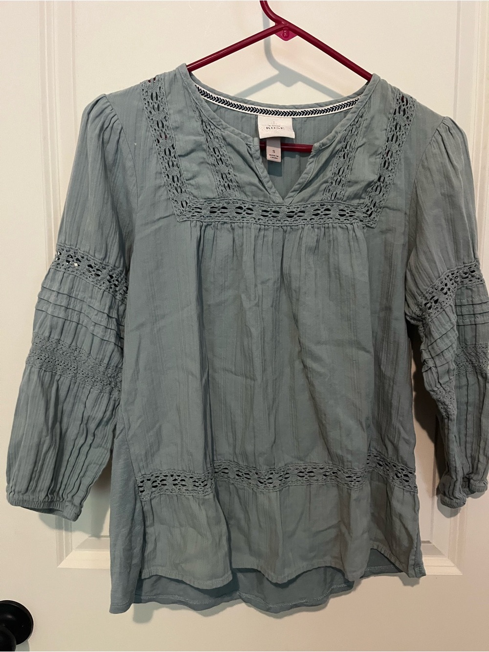 Knox Rose Slate Blue Lace-Trim Peasant Tunic